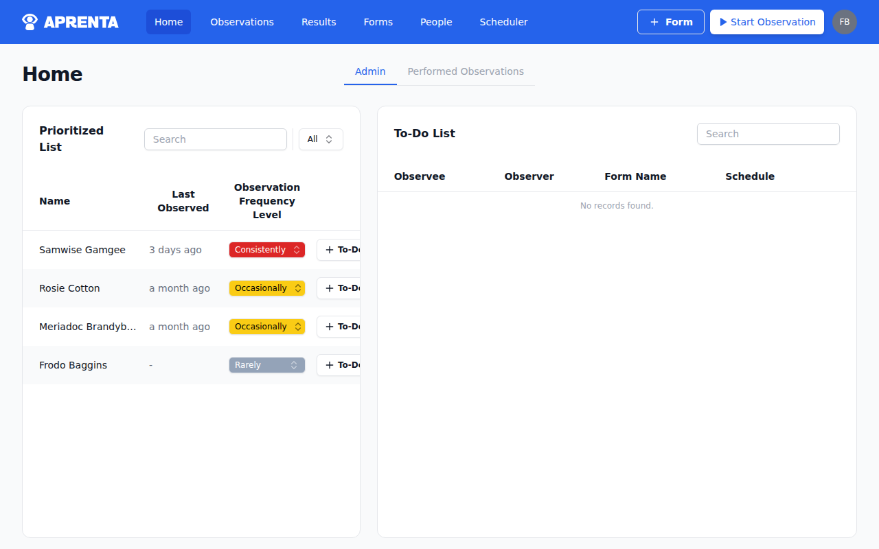 The navigation bar showing menu options available based on role permissions